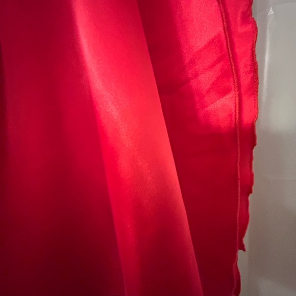 Vintage Bebe red slip satin dress,draped neckline, lettuce edge,spaghetti strap - Picture 2 of 4